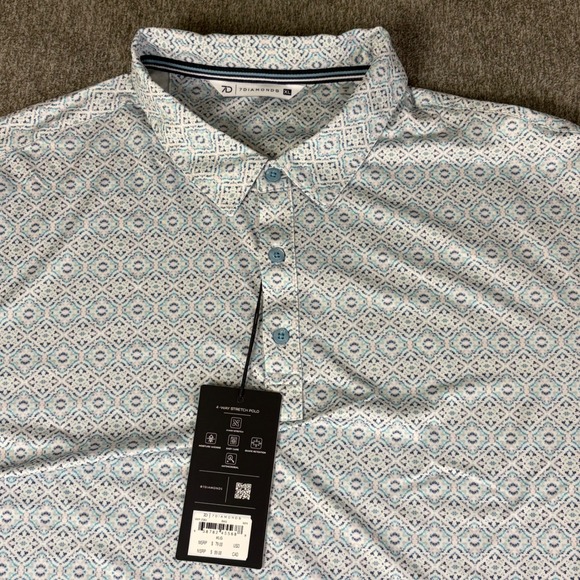 7 Diamonds 4-Way Stretch Polo Shirt Men's XL Geometric Print Short Sleeve NWT - Picture 1 of 12
